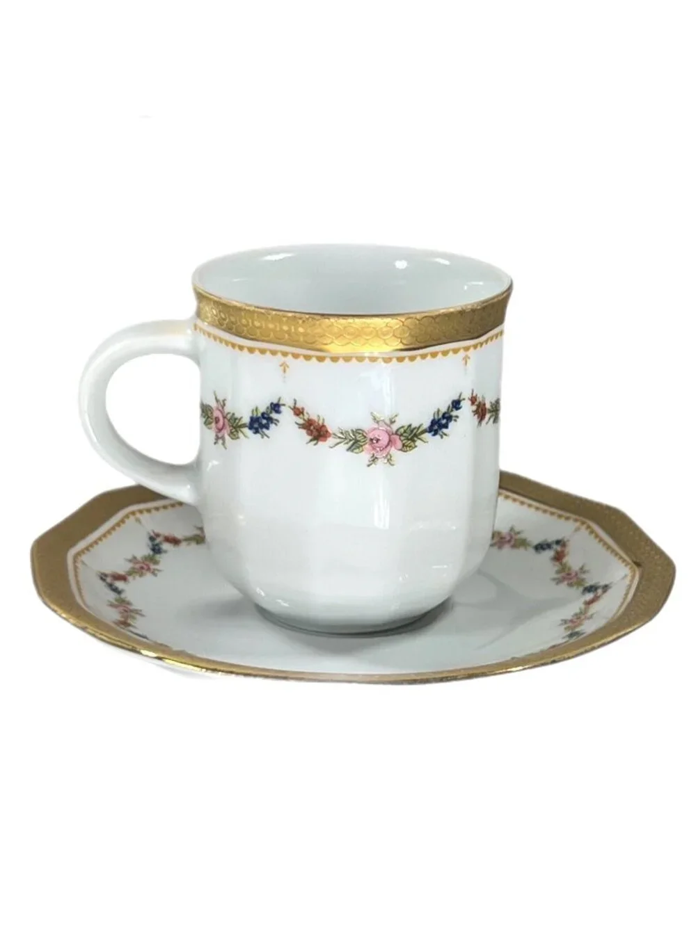 Vtg Tirschenreuth Bavaria PETITE ROSE Demitasse Coffee Cup Saucer Set Germany